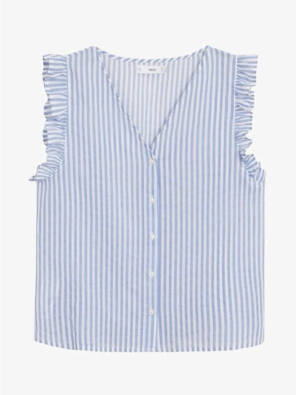 Mango Blue and White Striped Ruffle Sleeve Button Tank Sz. 6